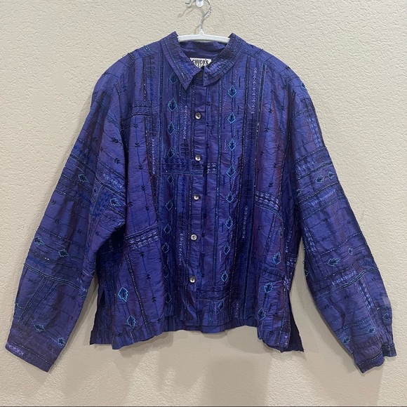 Chico Design Jeweled Purple Blouse Silk Beaded Aztec Embroidery Top Sz 3 Western - Picture 1 of 11